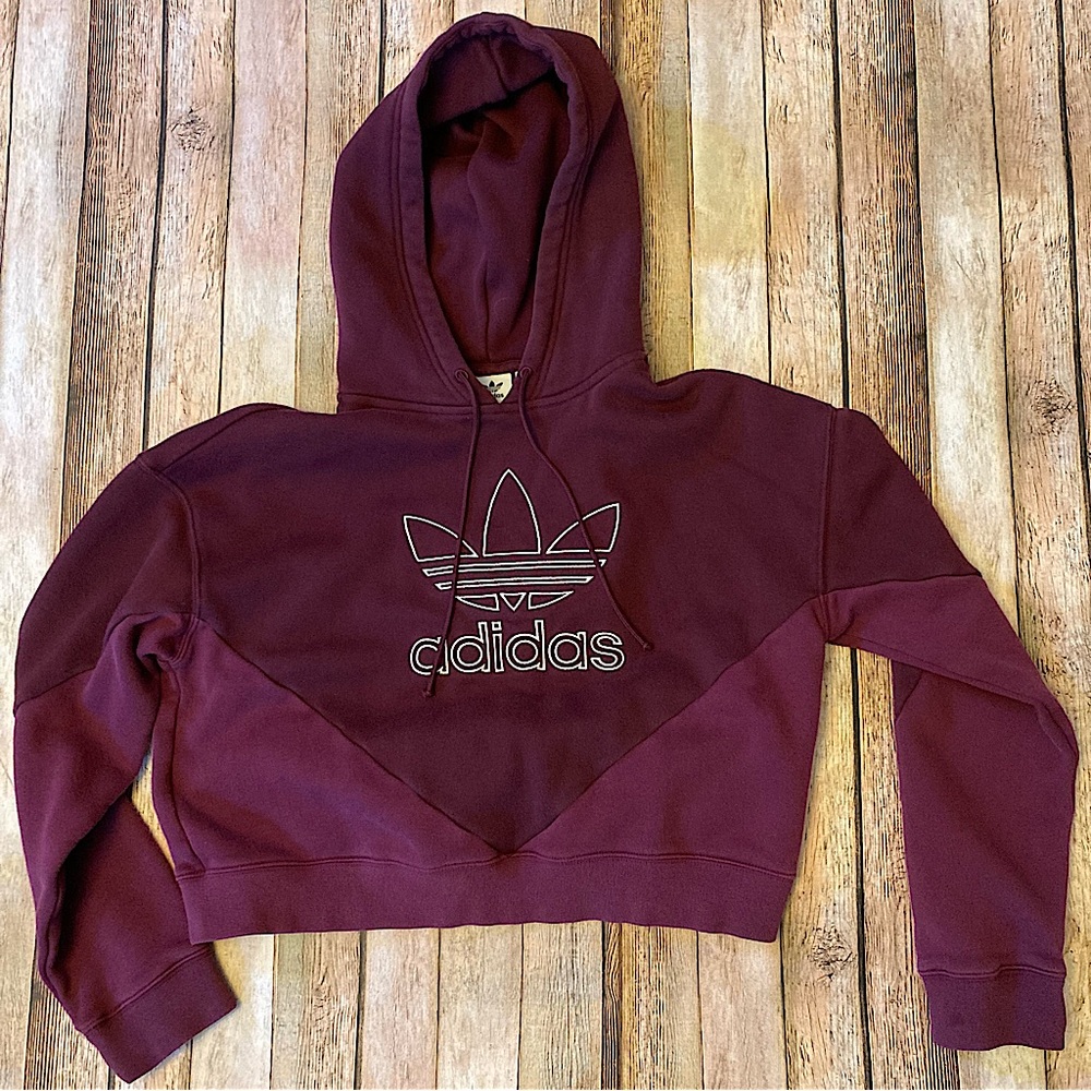 Adidas CLRDO Crop Hoodie Maroon Fleece Lined Cotton Blend DH3006 Women’s S
